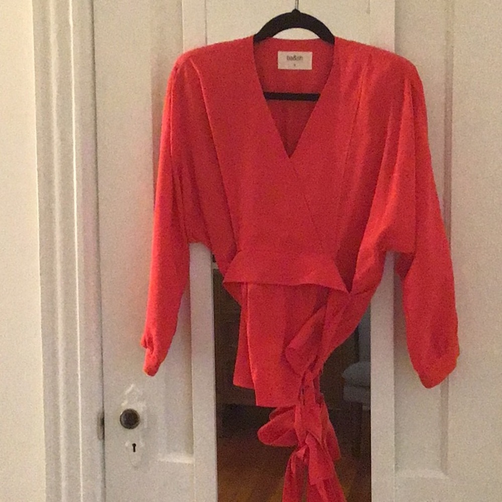 Ba&sh Red Kimono style wrap blouse